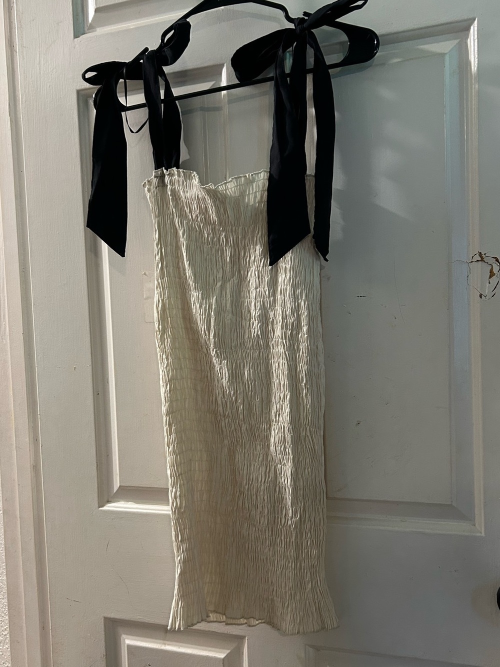Zara Cream Midi Dress with Black Tie Straps